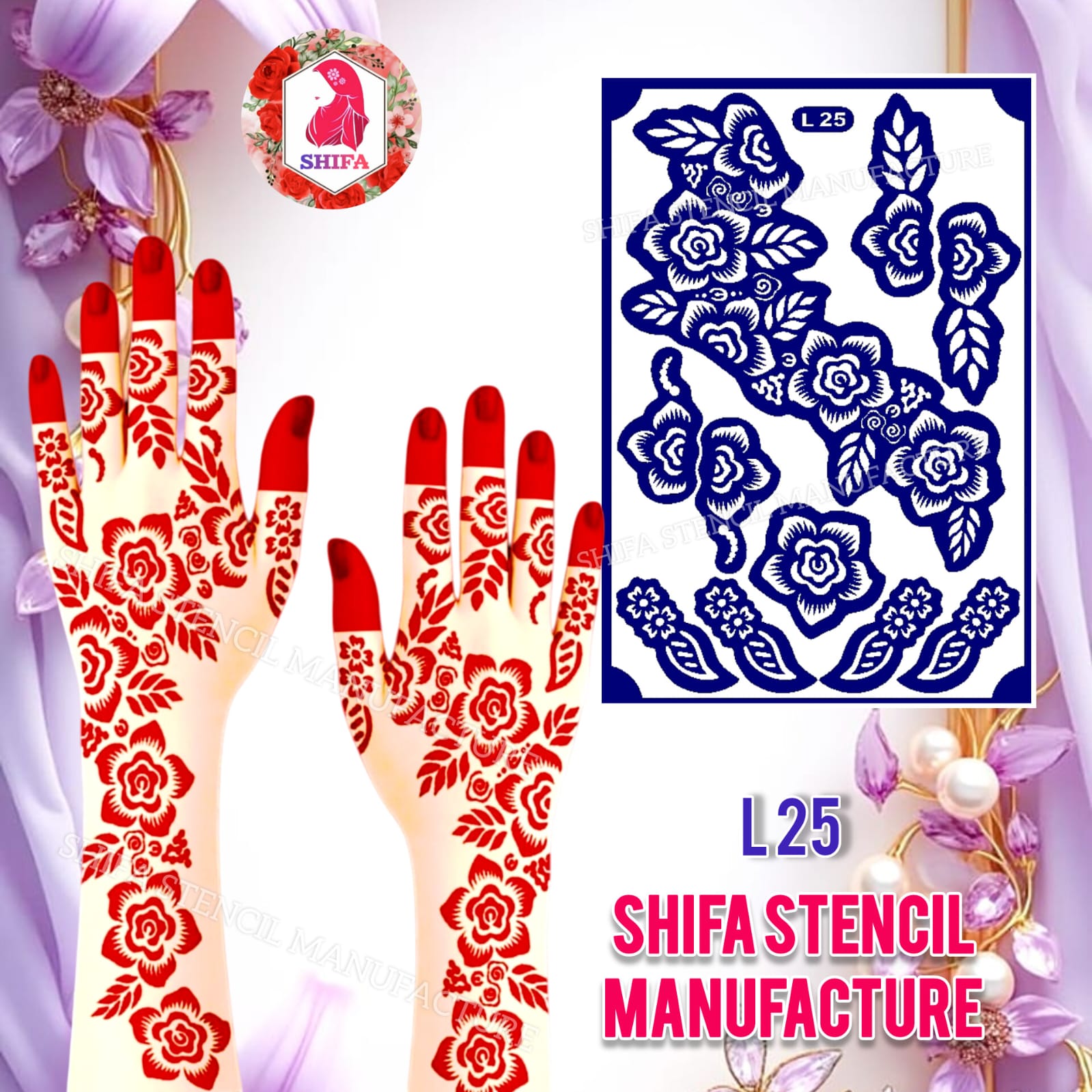 L25 – Mini Floral Charm Set - Sticker Overview - Shifa Stencil Manufacturer